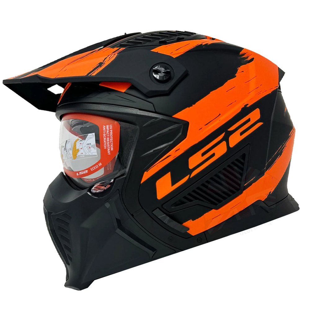 LS2 OF606 DRIFTER HELMET - MUD MATT BLACK ORANGE - Image 2