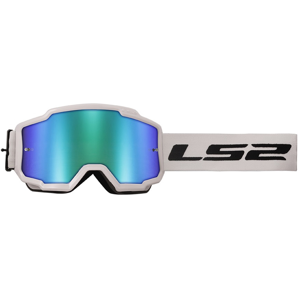 LS2 CHARGER GOGGLE WHITE WITH H-V GREEN IRIDIUM VISOR