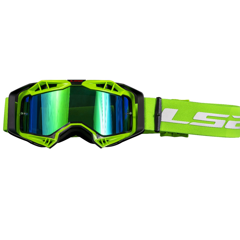 LS2 AURA PRO GOGGLE BLACK H-V GREEN WITH IRIDIUM VISOR