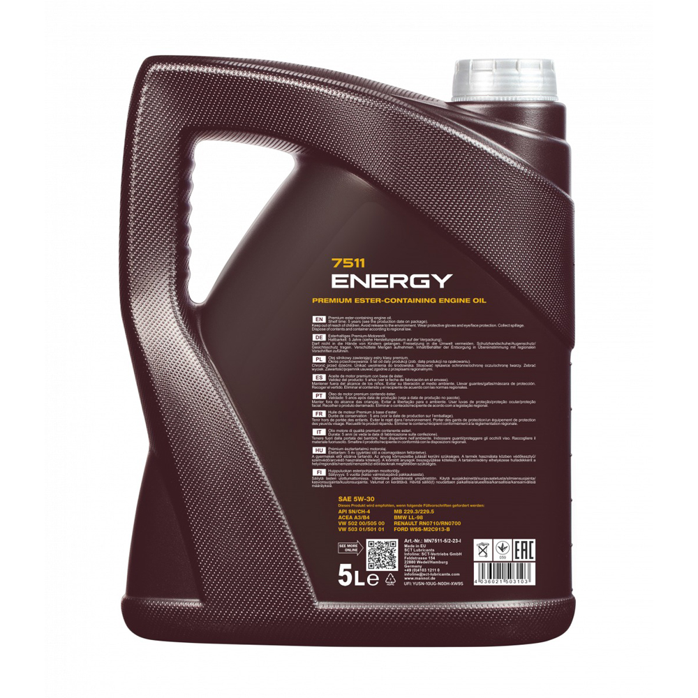 MANNOL ENERGY 5W-30 FULLY SYNTHETIC ENGINE OIL - 5L - Image 5
