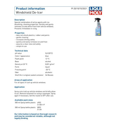 LIQUI MOLY WINDSHIELD DE – ICER – 500ML