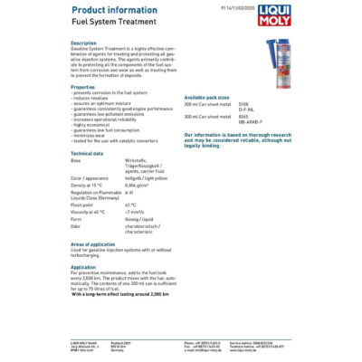 LIQUI MOLY FUEL SYSTEM TREATMENT – 300ML