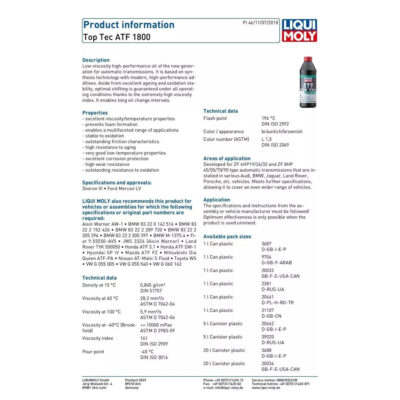 LIQUI MOLY TOP TEC ATF 1800 – 1 LTR