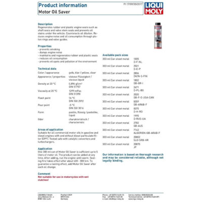 LIQUI MOLY MOTOR OIL SAVER – 300ML