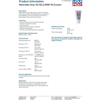 LIQUI MOLY MOTORBIKE GEAR OIL (GL4) 80W-90 SCOOTER – 150ML