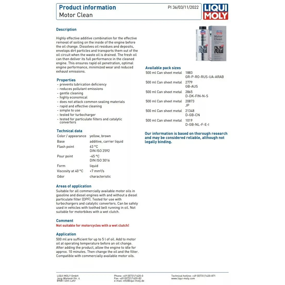 LIQUI MOLY MOTOR CLEAN - 500ML - Image 2