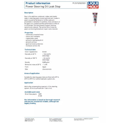 LIQUI MOLY POWER STEERING OIL LEAK STOP – 35ML