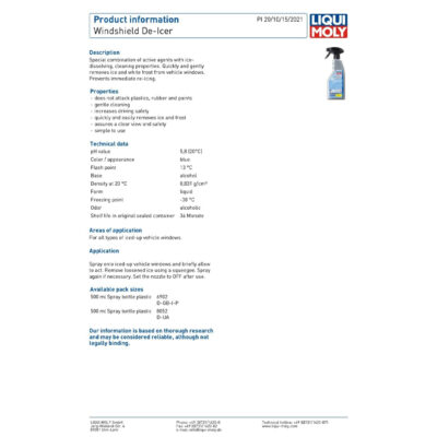 LIQUI MOLY WINDSHIELD DE-ICER – 500ML
