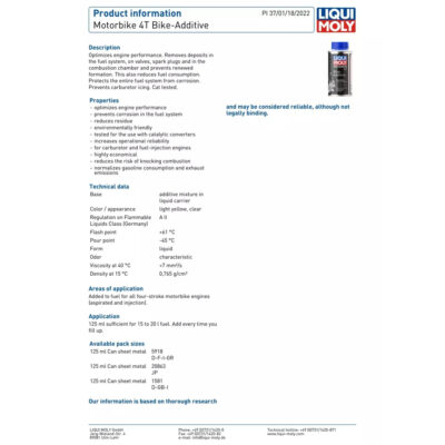 LIQUI MOLY MOTORBIKE 4T BIKE ADDITIVE – 125ML