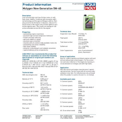 LIQUI MOLY MOLYGEN NEW GENERATION 5W-40 – 5LTR