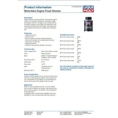 LIQUI MOLY MOTORBIKE ENGINE FLUSH SHOOTER – 80 ML