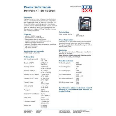 LIQUI MOLY MOTORBIKE 4T 15W-50 STREET – 1LTR