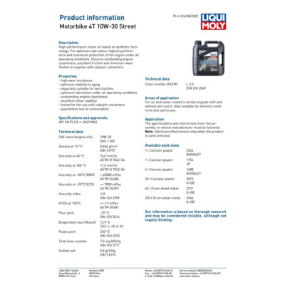 LIQUI MOLY MOTORBIKE 4T 10W-30 STREET – 1LTR