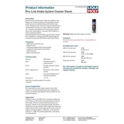 LIQUI MOLY PRO-LINE INTAKE SYSTEM CLEANER – 400 ML