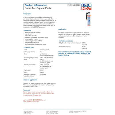LIQUI MOLY BRAKE ANTI-SQUEAL PASTE – 200 ML