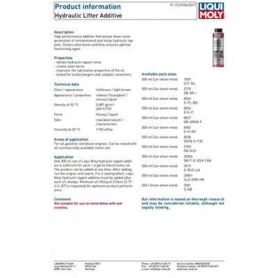 LIQUI MOLY HYDRAULIC LIFTER ADDITIVE – 300ML