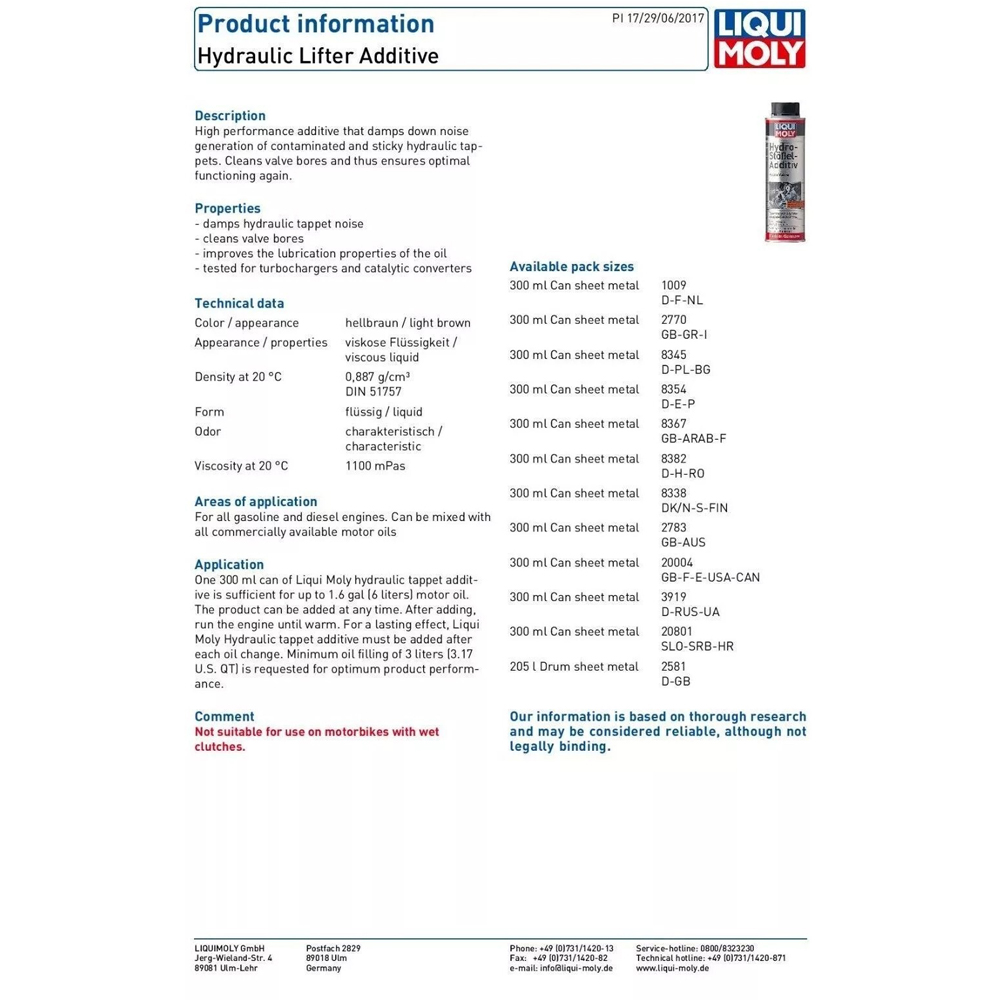 LIQUI MOLY HYDRAULIC LIFTER ADDITIVE - 300ML - Image 2