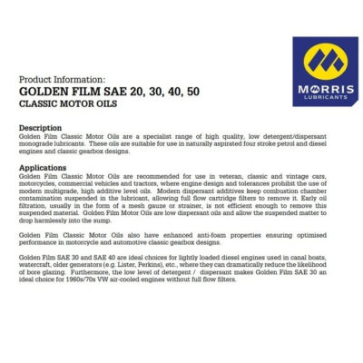 Morris Lubricants Golden Film SAE 20 Classic – 1LTR