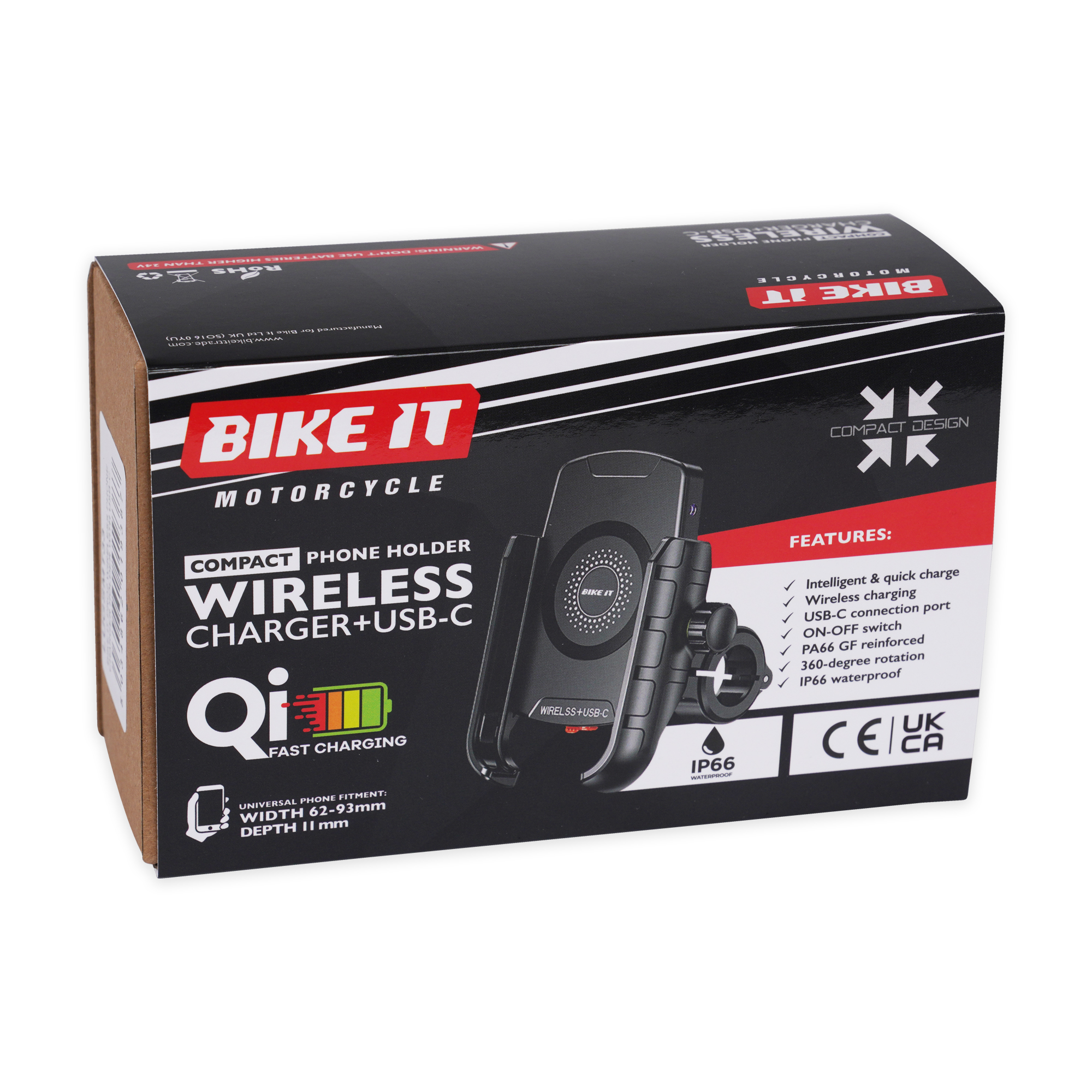 Bike It Compact Motorcycle Wireless Charger + USB-C Phone Holder - Image 5