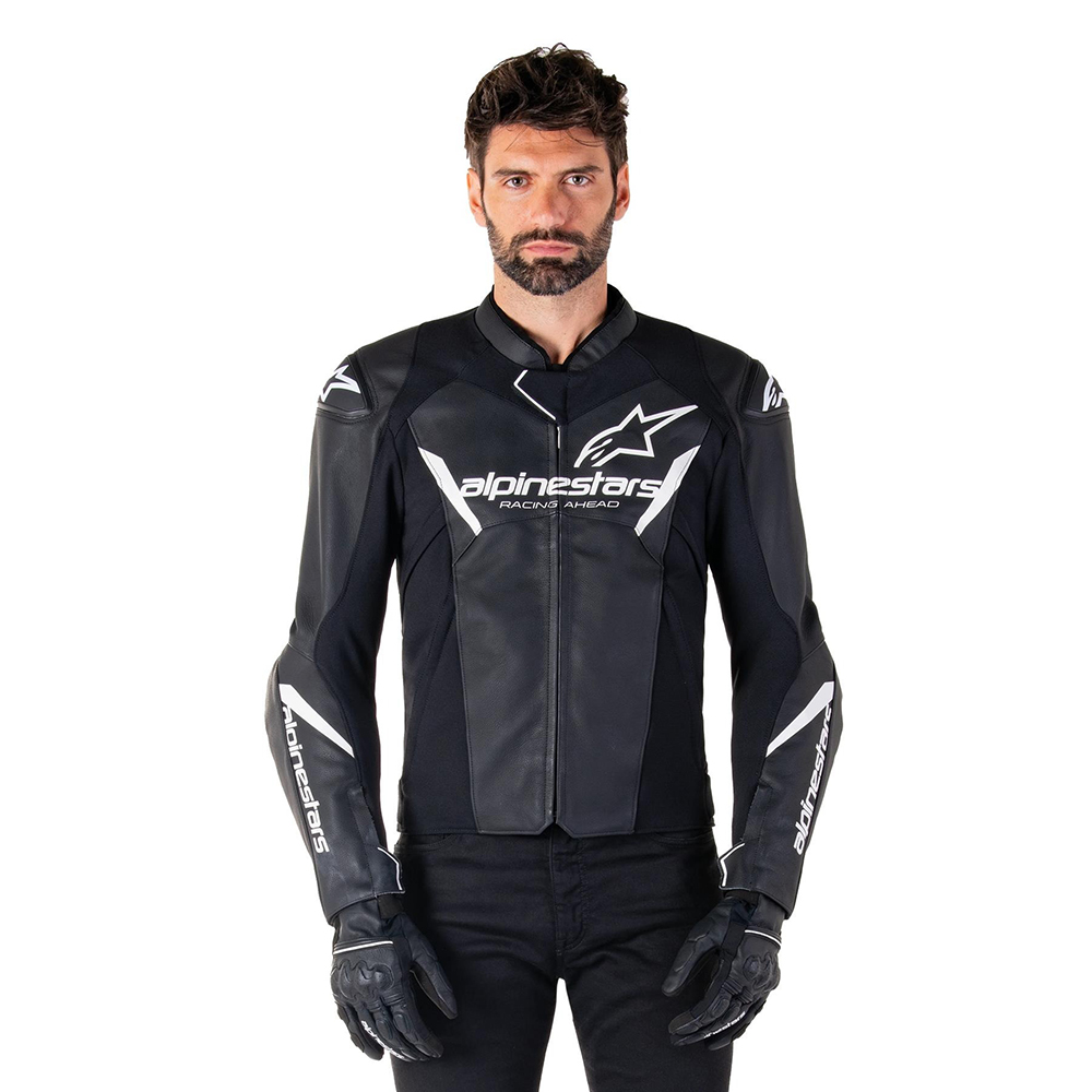 Alpinestars Faster V3 Leather Mens Jacket - Black White - Image 4