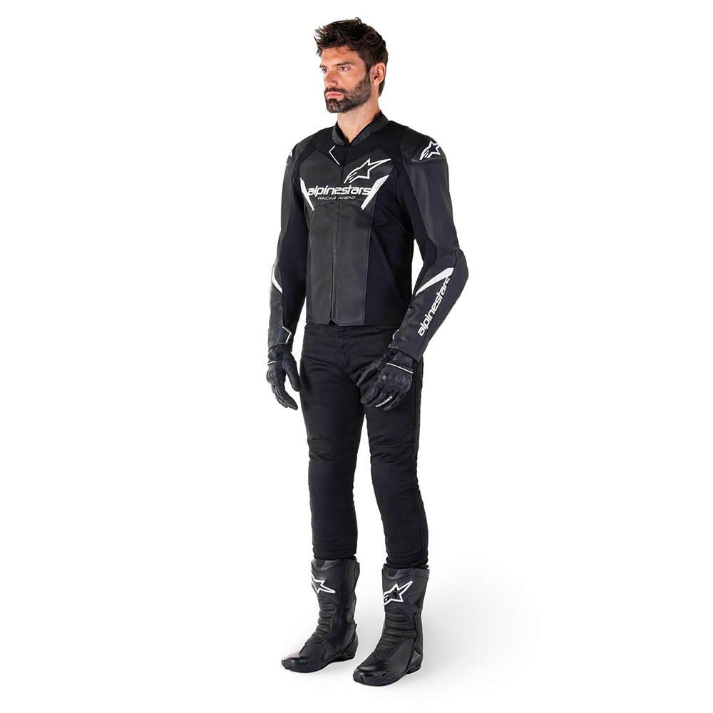 Alpinestars Faster V3 Leather Mens Jacket - Black White - Image 6