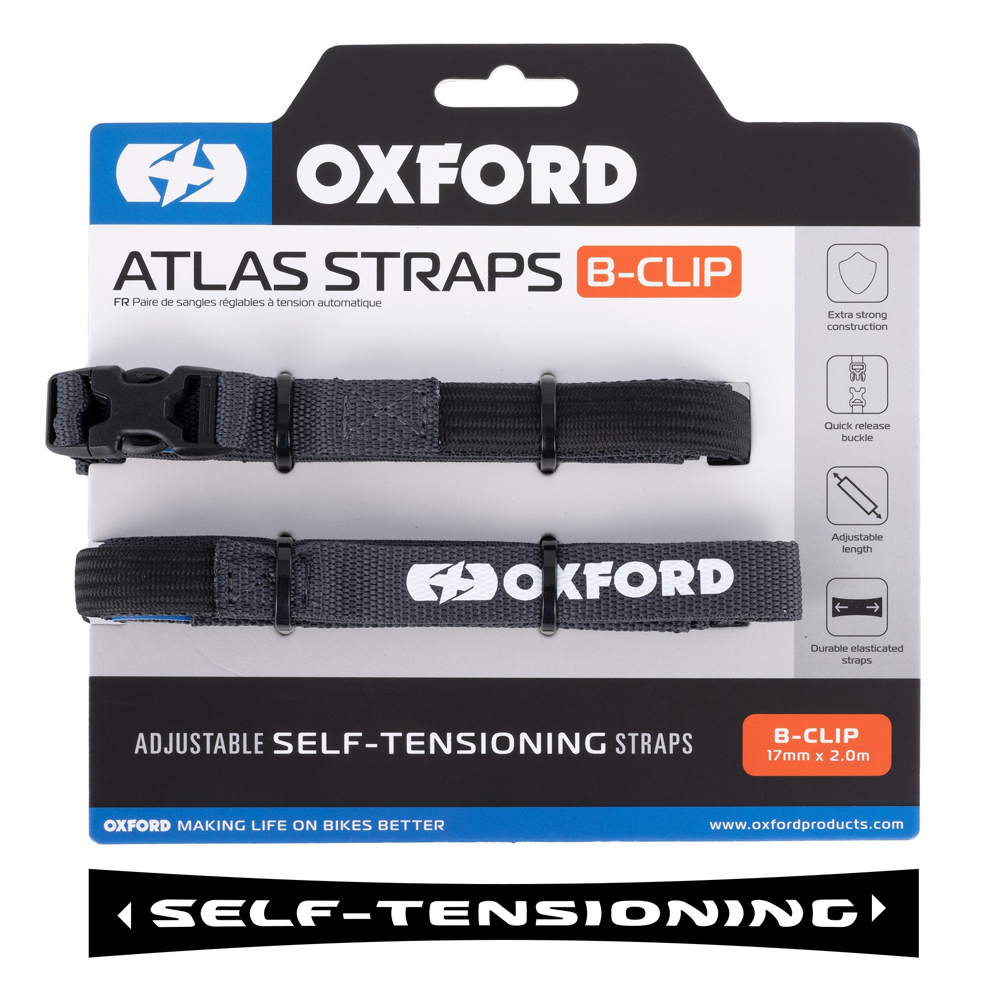 Oxford Atlas B-Clip 17mm x 2.0M Asphalt (Pair)