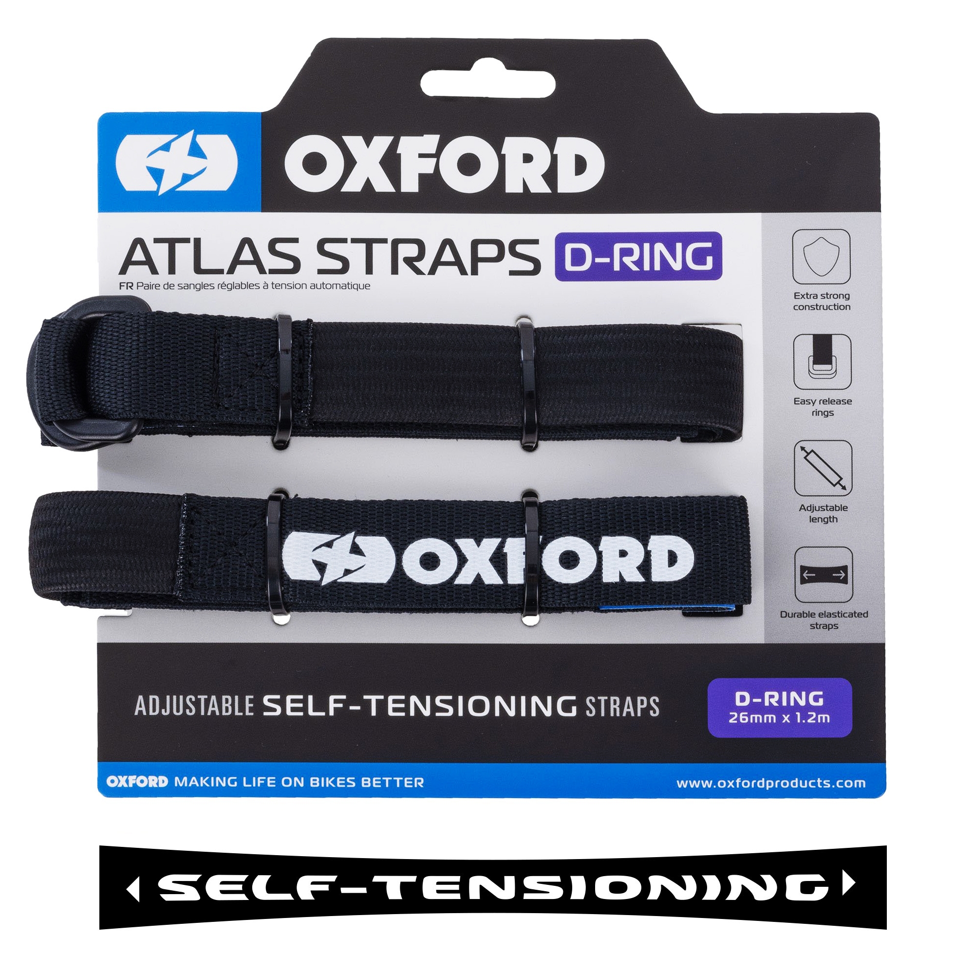 Oxford Atlas D-Ring 26mm x 1.2M Black (Pair)