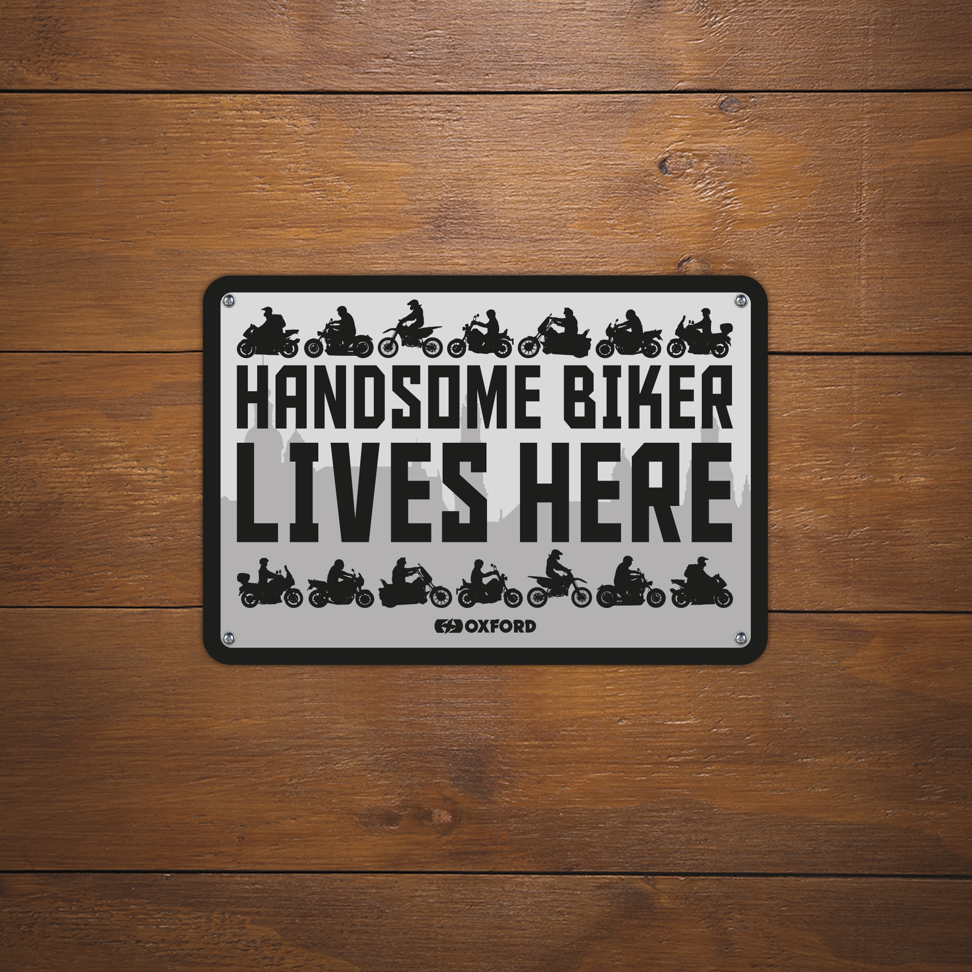 Oxford Garage Metal Sign: Handsome Biker Lives Here - Image 2
