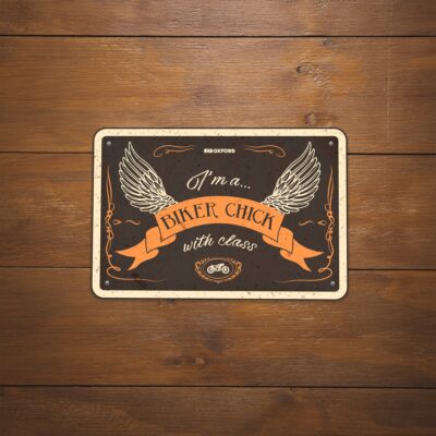 Oxford Garage Metal Sign: BIKER CHICK WITH CLASS