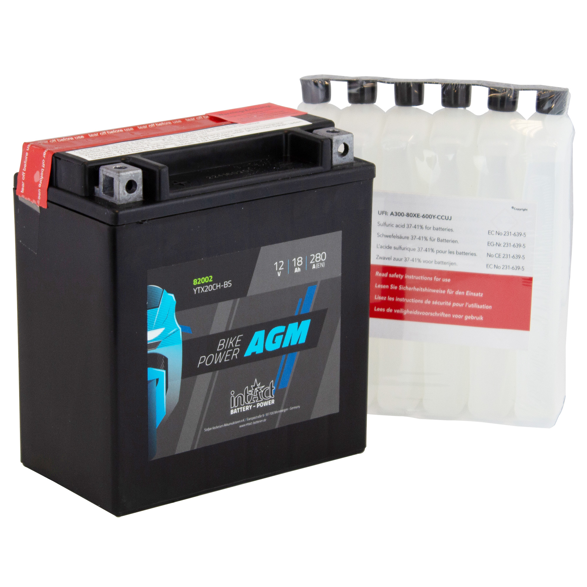 intAct YTX20CH-BS Maintenance Free AGM Bike-Power Battery - Image 2