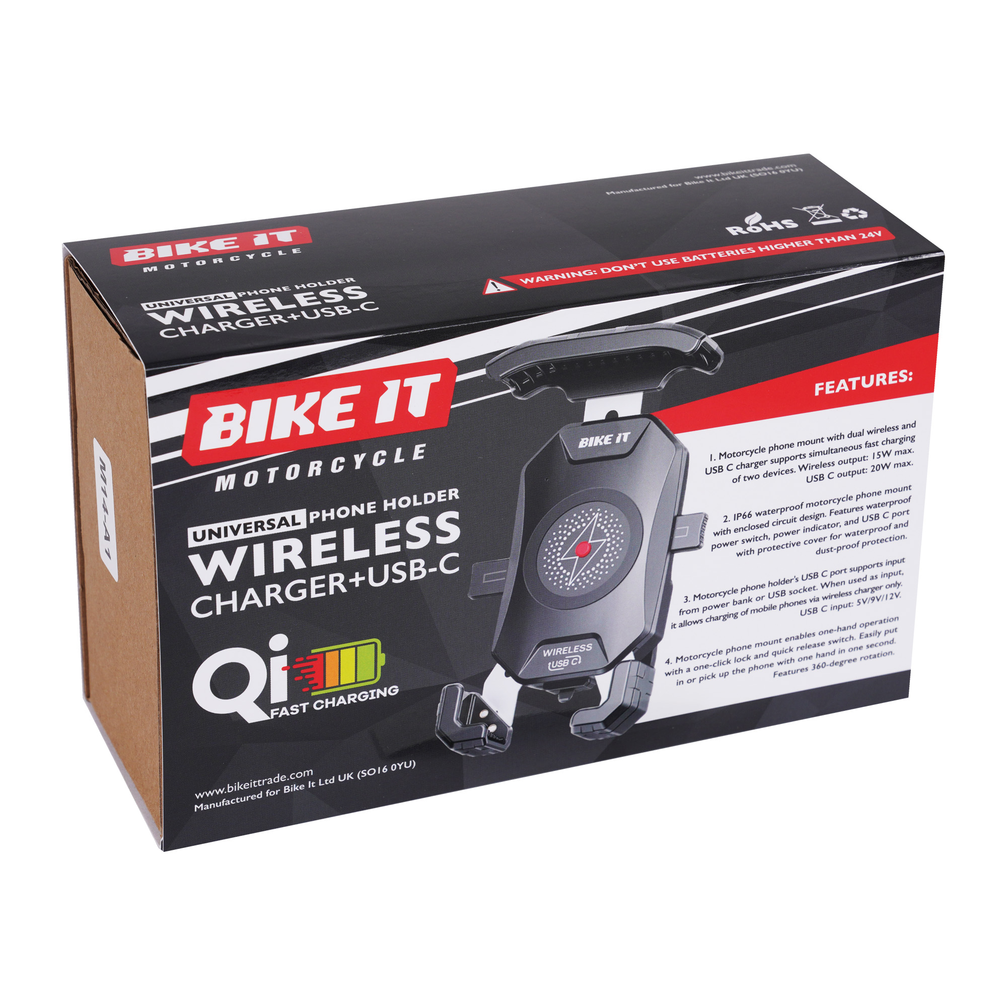 Bike It Universal Phone Holder Wireless Qi Charger + USB-C - Image 7