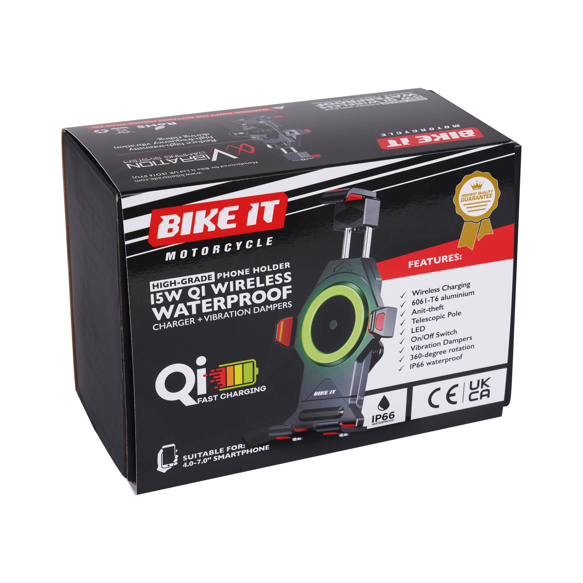 Bike It High Grade Phone Holder 15W QI Wireless Waterproof Charger + Vibration Dampers - Image 6