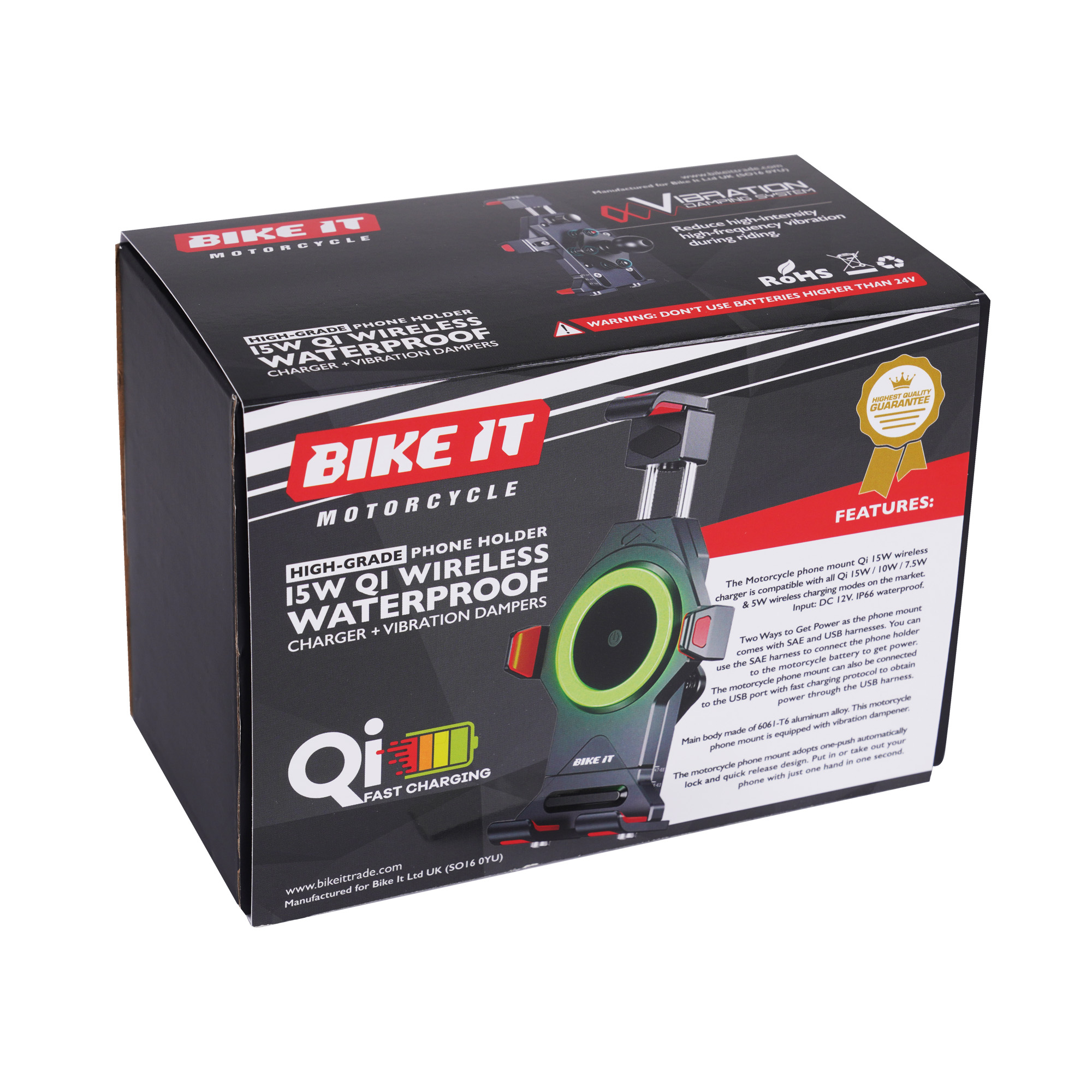 Bike It High Grade Phone Holder 15W QI Wireless Waterproof Charger + Vibration Dampers - Image 7