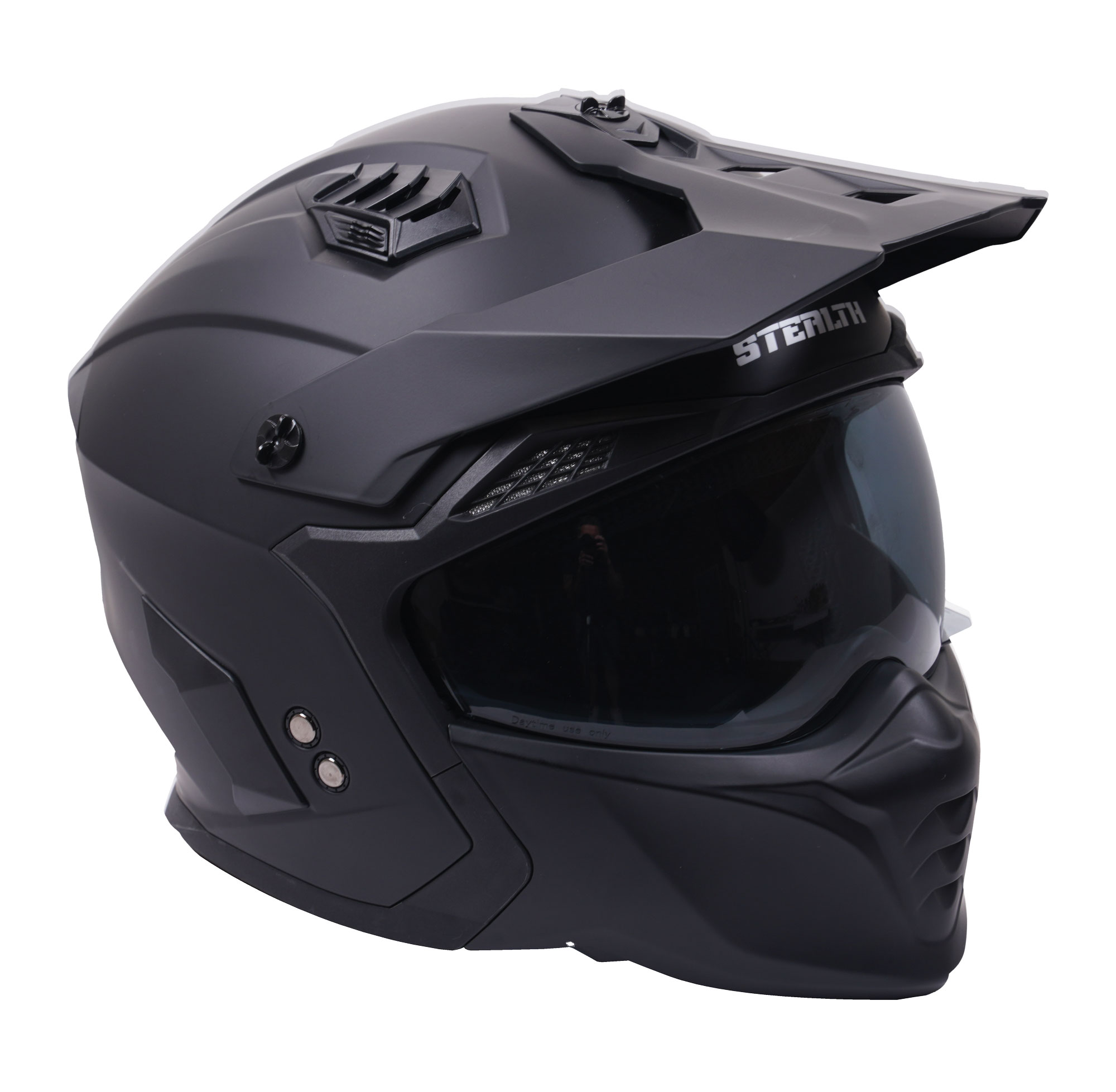 Stealth Fighter Multi Function Motorcycle Full & Open Face Helmet - Matt Black - Image 2