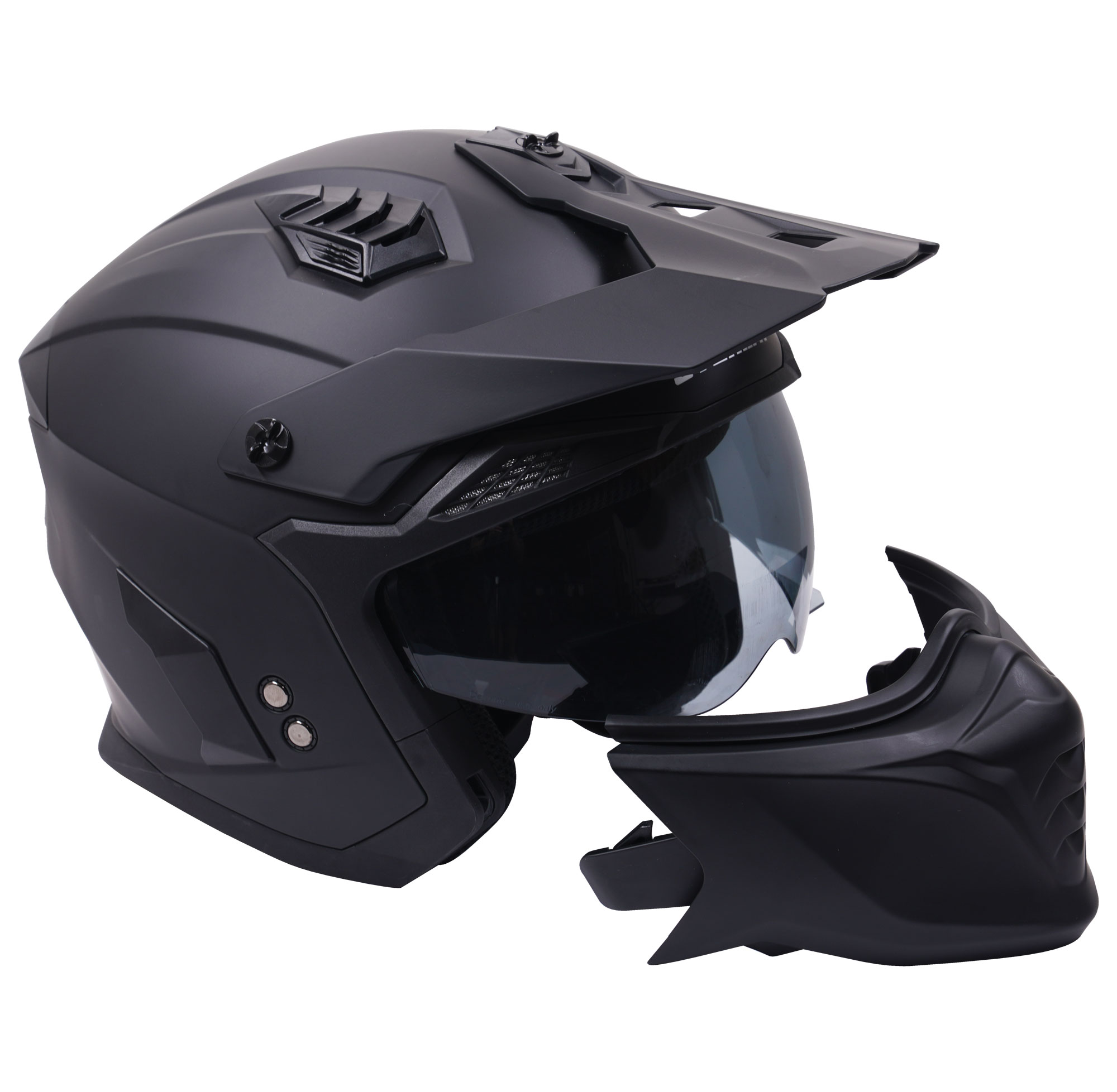 Stealth Fighter Multi Function Motorcycle Full & Open Face Helmet - Matt Black - Image 8