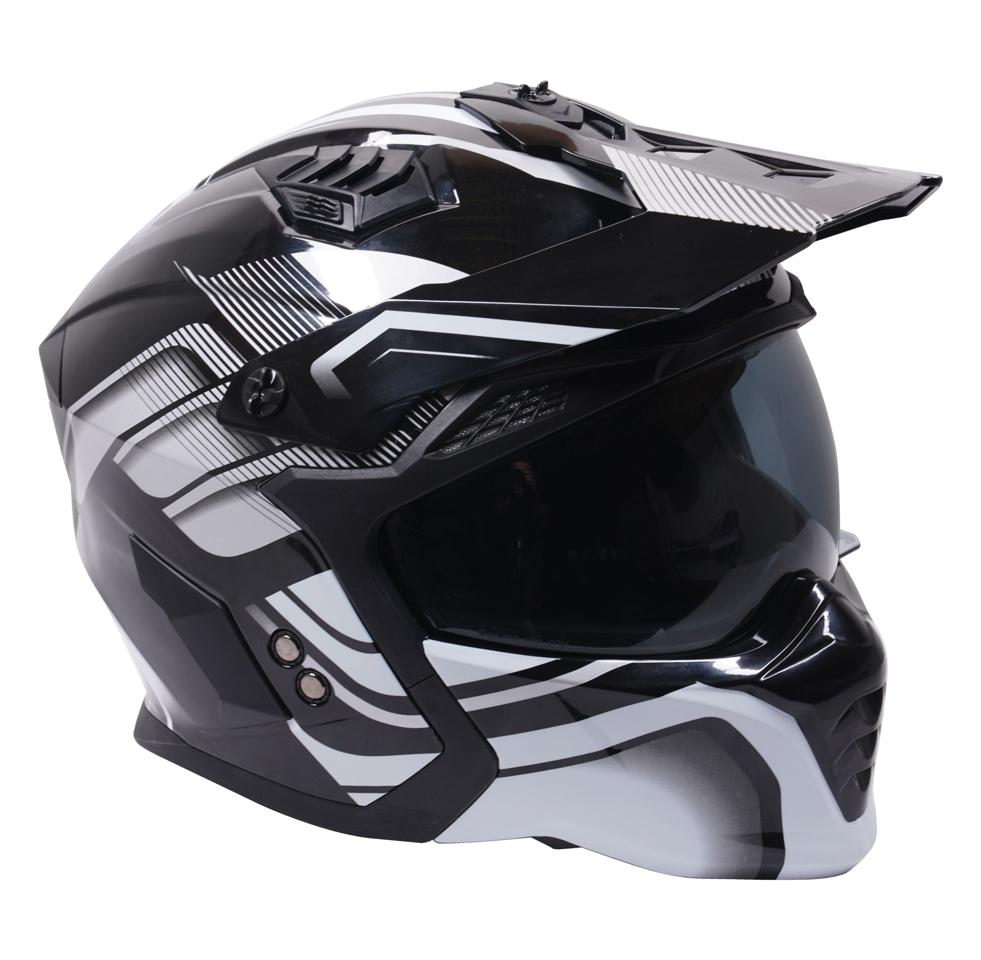 Stealth Fighter Multi Function Motorcycle Full & Open Face Helmet Graphic Orbit Black & Silver Gloss - Image 2