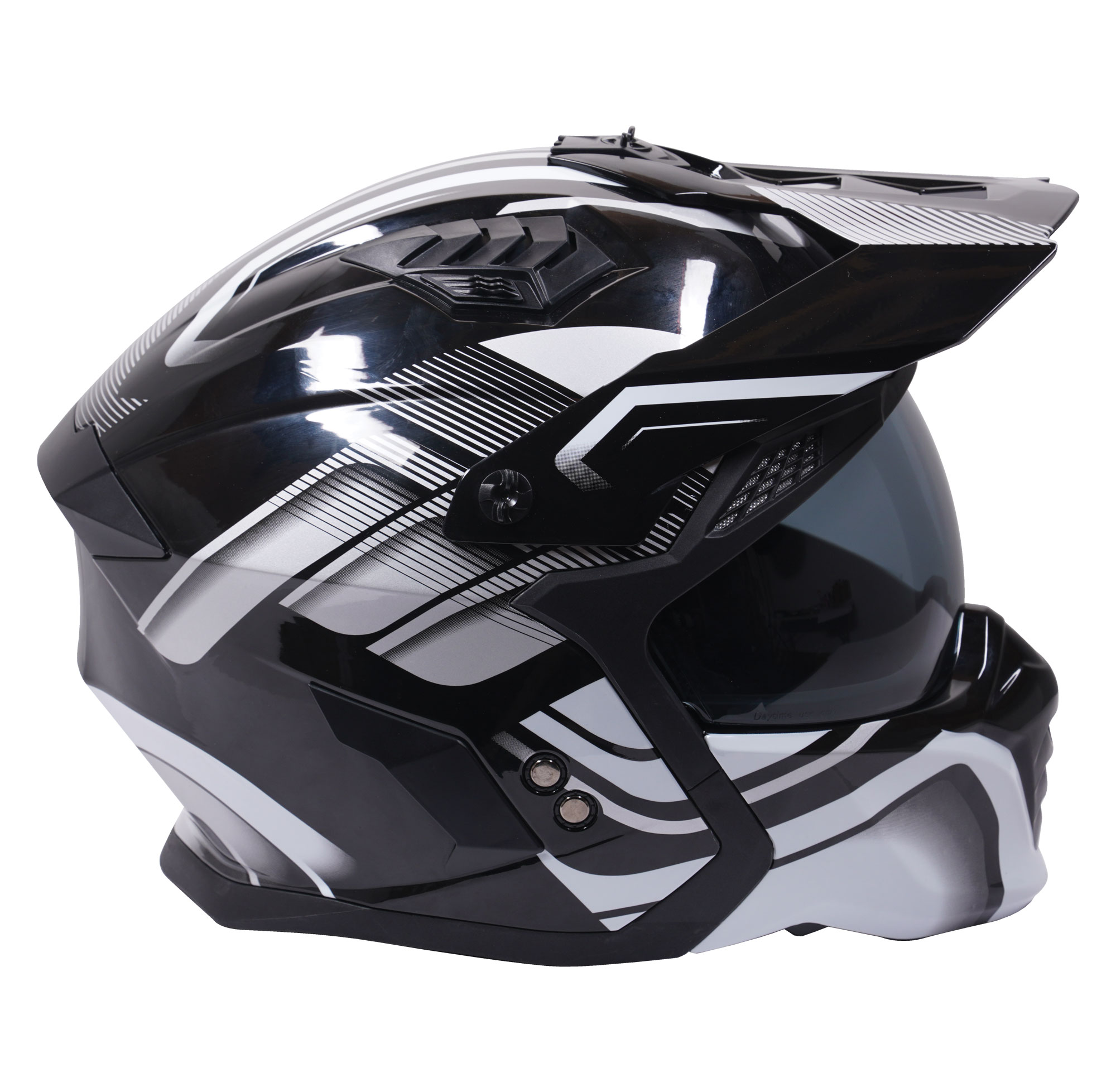 Stealth Fighter Multi Function Motorcycle Full & Open Face Helmet Graphic Orbit Black & Silver Gloss - Image 3