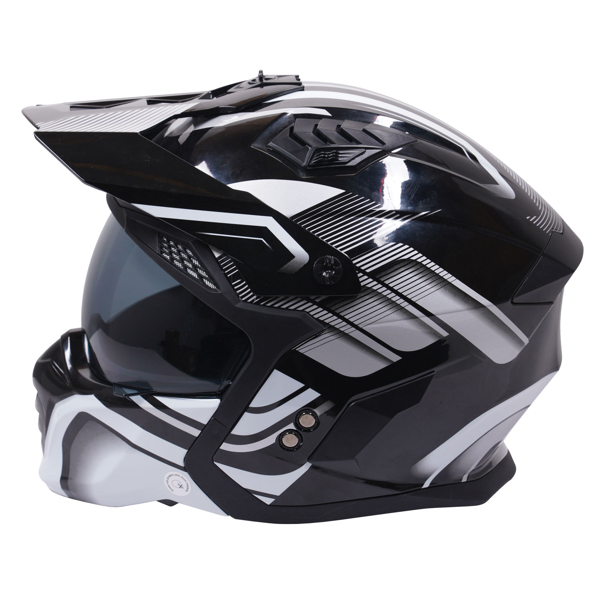 Stealth Fighter Multi Function Motorcycle Full & Open Face Helmet Graphic Orbit Black & Silver Gloss - Image 4