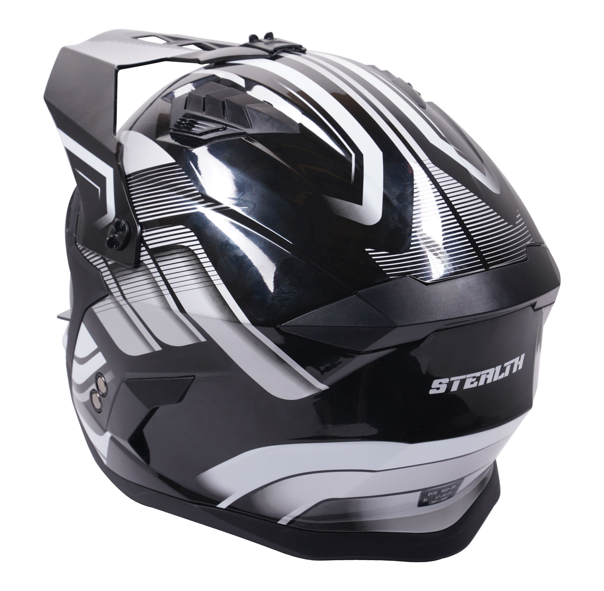 Stealth Fighter Multi Function Motorcycle Full & Open Face Helmet Graphic Orbit Black & Silver Gloss - Image 5