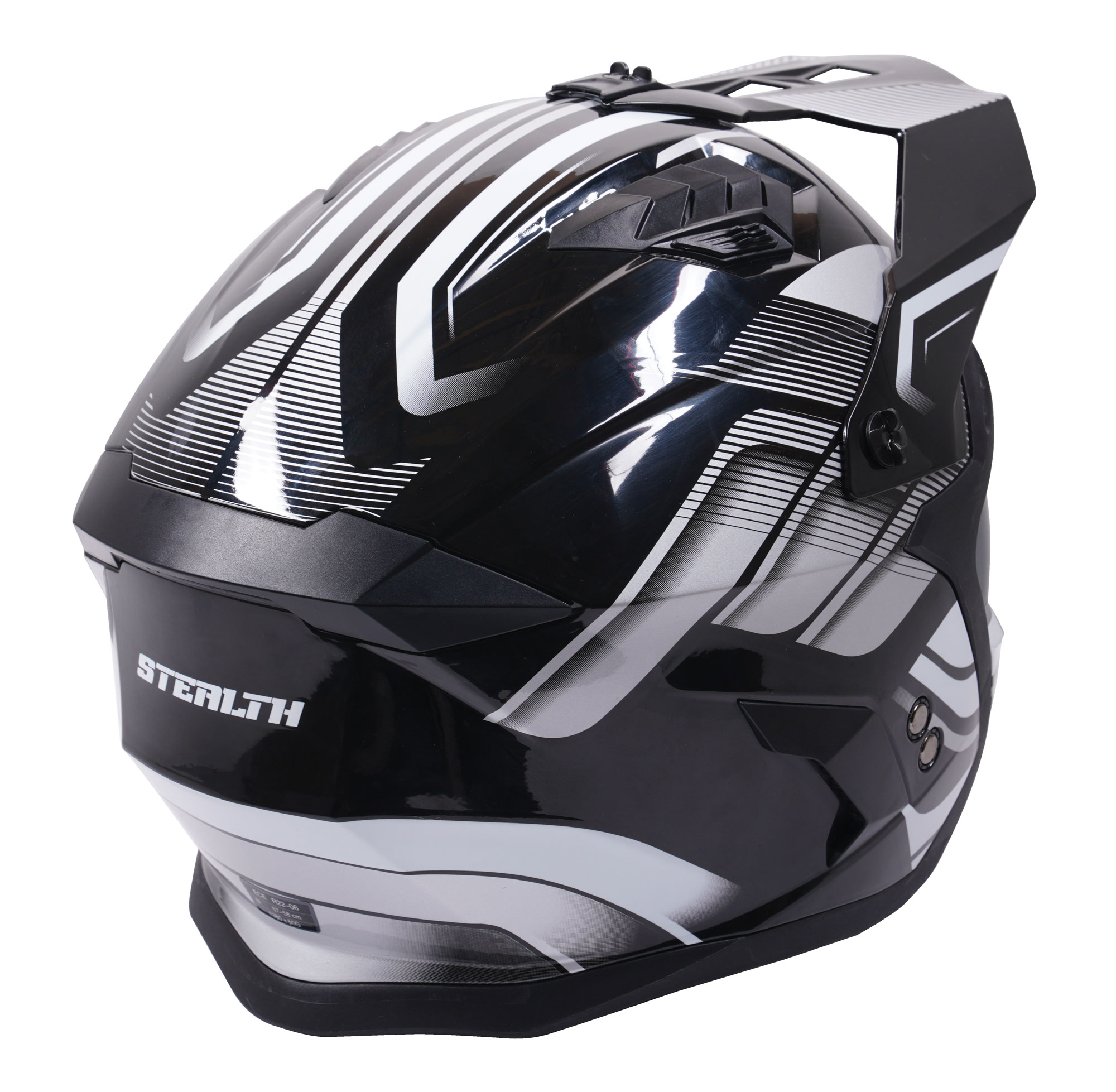 Stealth Fighter Multi Function Motorcycle Full & Open Face Helmet Graphic Orbit Black & Silver Gloss - Image 6