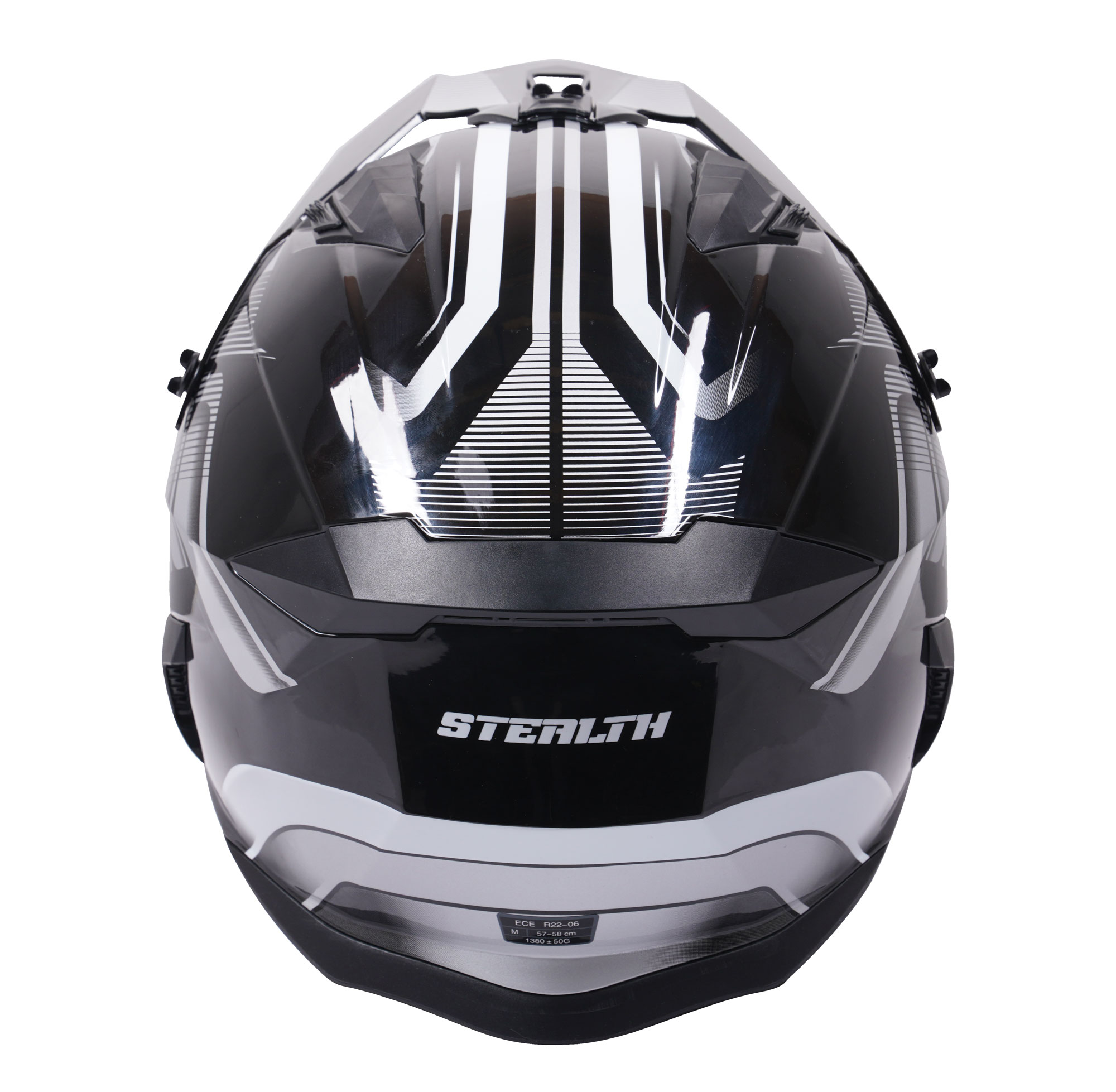 Stealth Fighter Multi Function Motorcycle Full & Open Face Helmet Graphic Orbit Black & Silver Gloss - Image 7