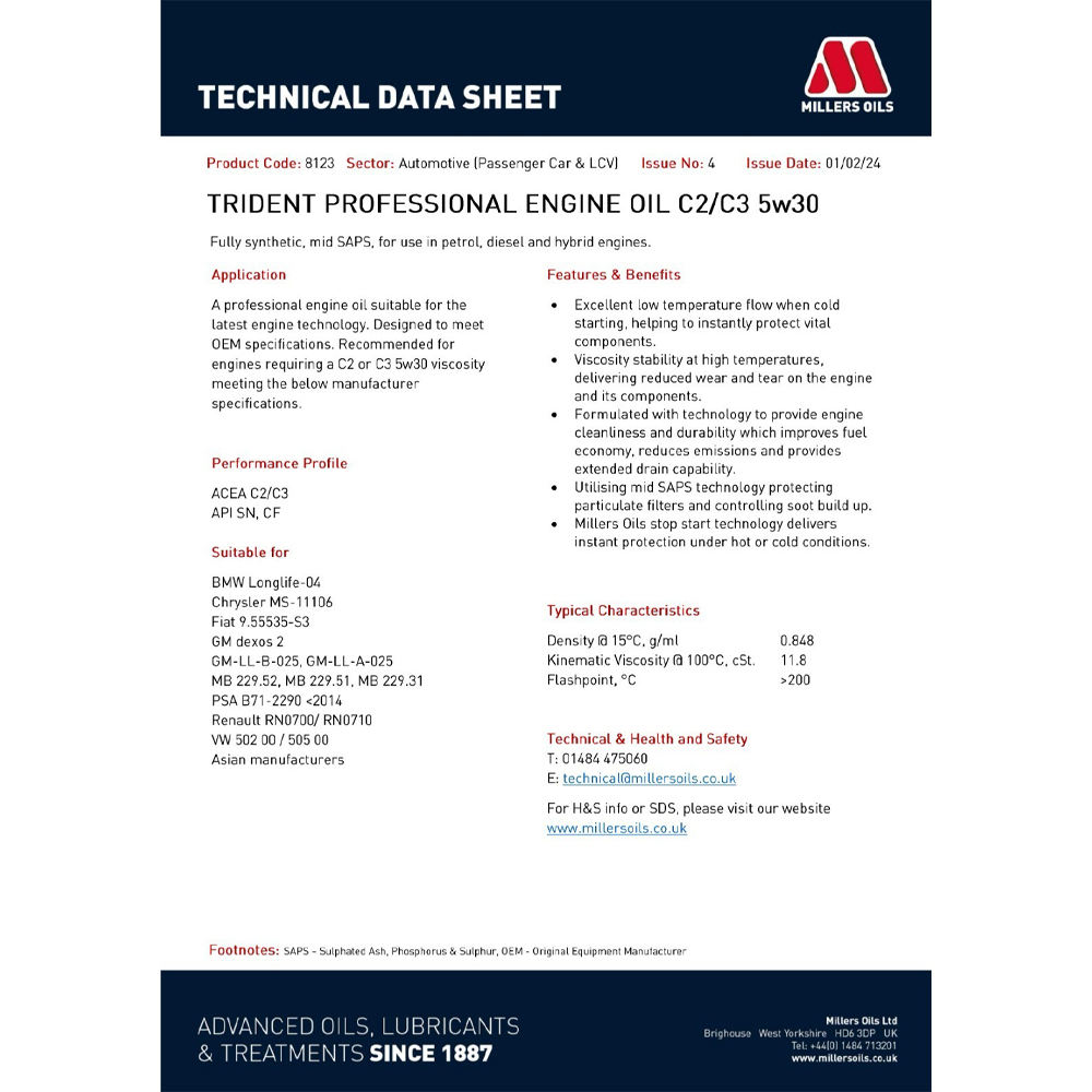 Millers Trident Prof C2/C3 5w30 - 5L - Image 2