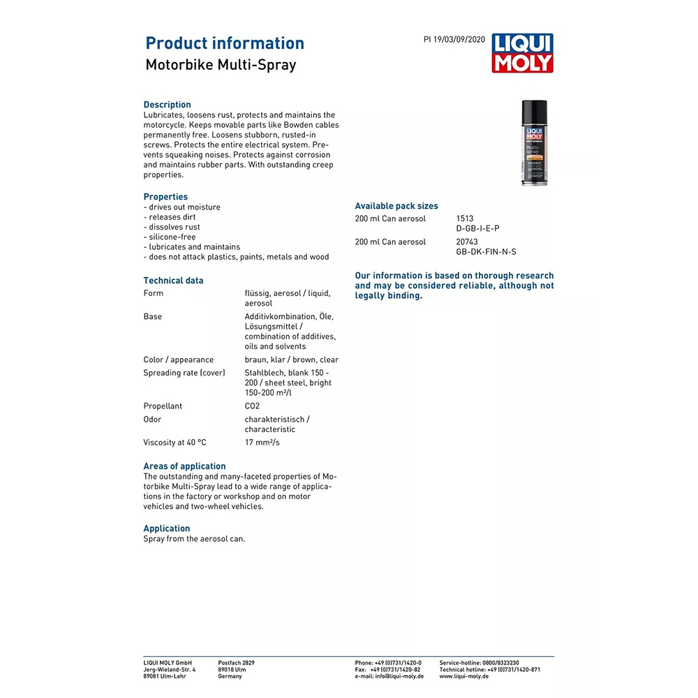 LIQUI MOLY MOTORBIKE MULTI SPRAY - 200ML - Image 2