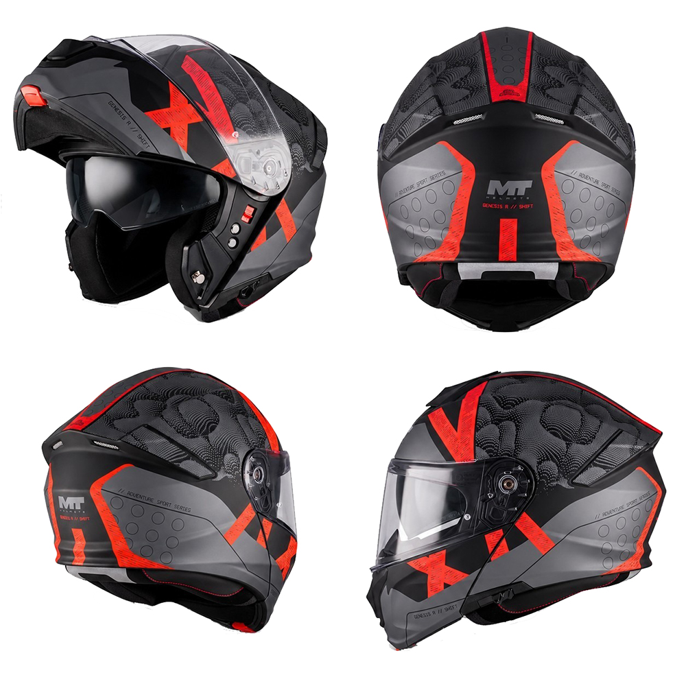 MT Genesis R SV Shift Modular Helmet - Matt Black Red