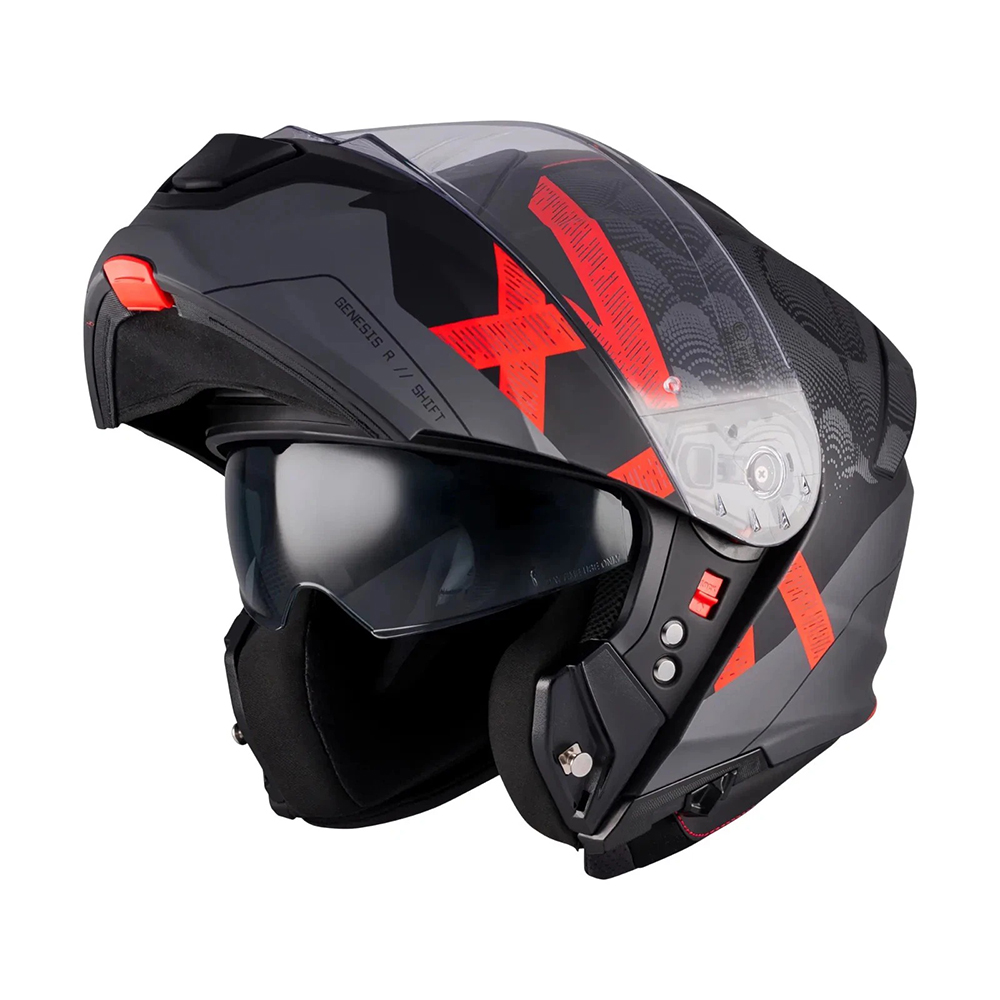 MT Genesis R SV Shift Modular Helmet - Matt Black Red - Image 3